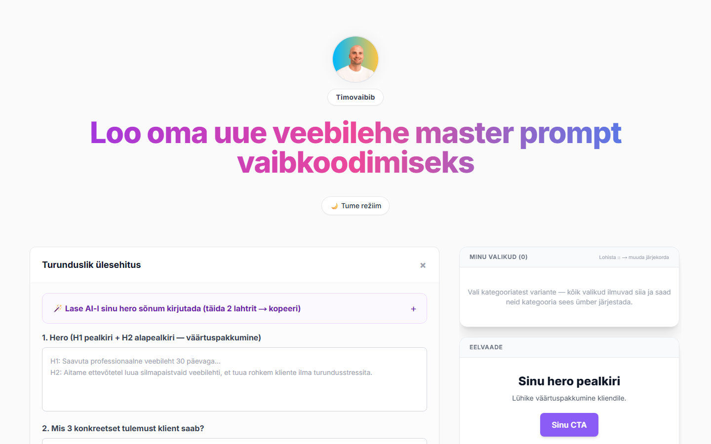 Veebilehe master prompt