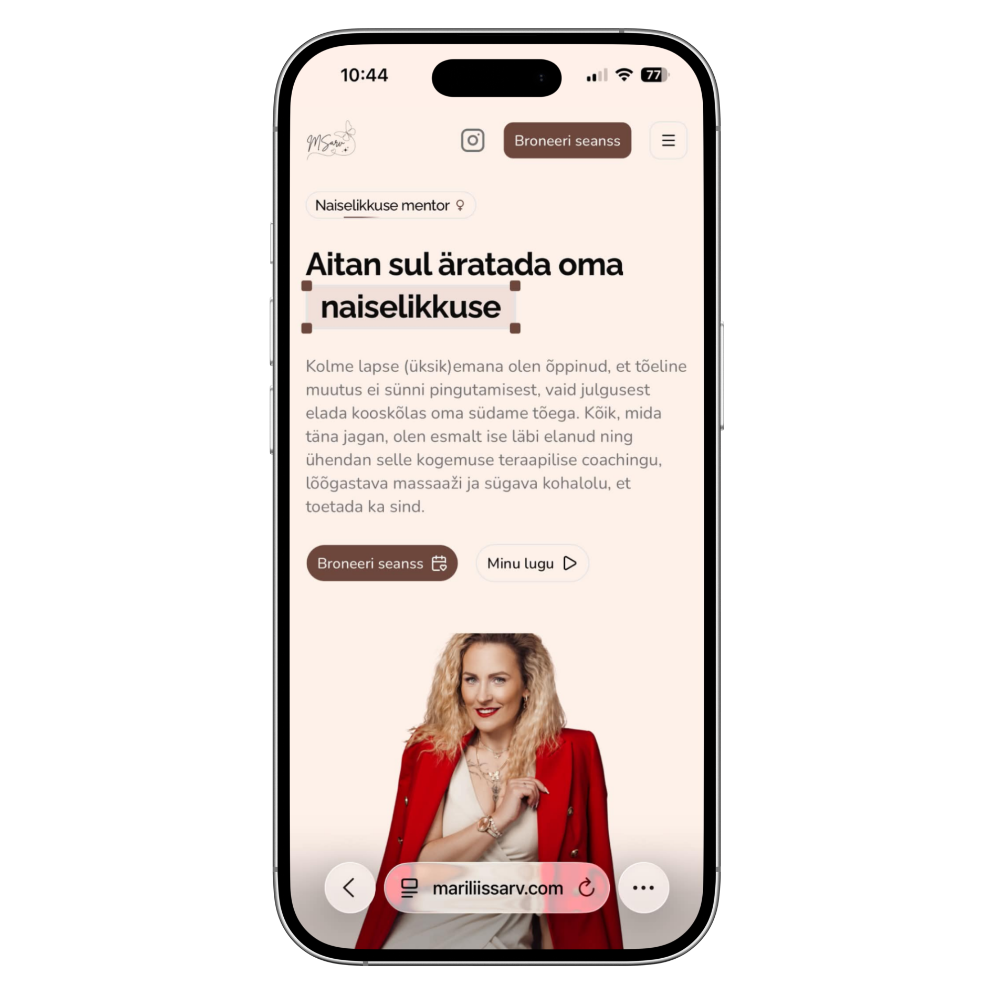 Näidistöö: Maris Sarve coaching-veebileht (Next.js) — ava mariliissarv.com